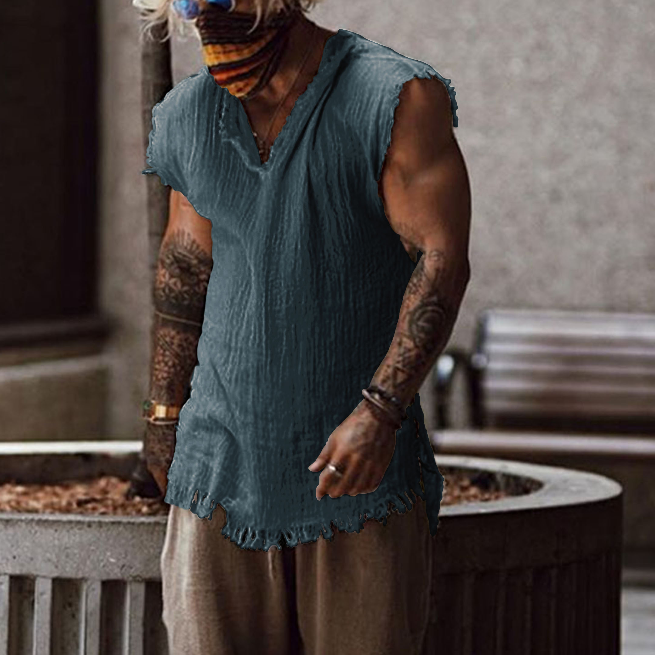 Men's Linen Holiday Plain Tank Top - Image 7