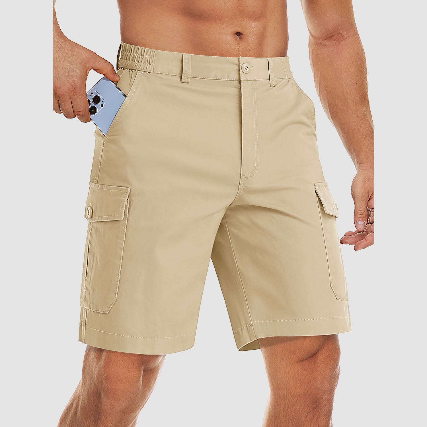 Men's Cargo Shorts with Multi Pockets for Work Elastic Waist Casual Cotton Shorts - Image 11