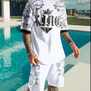 Suitmens Men's King Print Shorts Suit