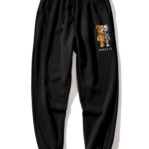 Robot Bear Print Jogger Pants