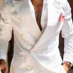 OK Elegant Plain Lapel Collar Double Breasted Slim Fit Blazer & Pants 2Pcs Set
