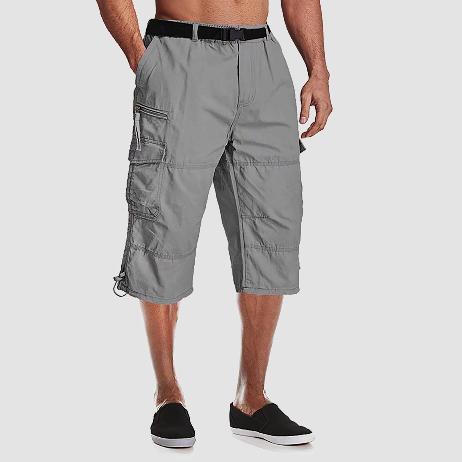 Men Summer Casual 3/4 Long Cargo Shorts Twill Cotton Elastic Waist Multiple Pockets Comfortable Capris Trousers - Image 15