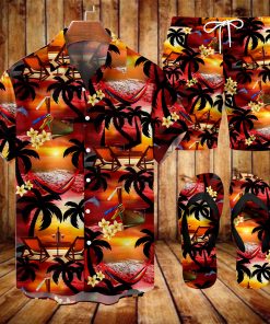 Suitmens Men's Men's Tiki Style Hawaiian Vacation Print Three-Piece Set 035
