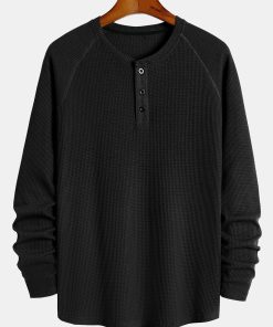 Alternative view of Long Sleeve Arc Hem Waffle Henley Shirt