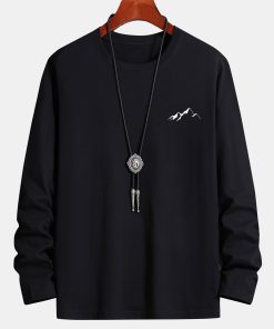 Long Sleeve Mountain Graphic Print Cotton T-Shirt