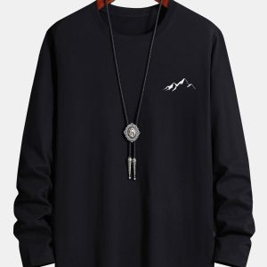 Long Sleeve Mountain Graphic Print Cotton T-Shirt