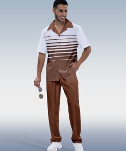 Suitmens Men's Striped Print Short Sleeve Walking Suit 219