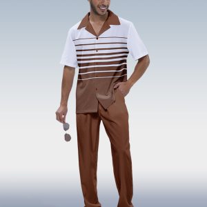 Suitmens Men's Striped Print Short Sleeve Walking Suit 219