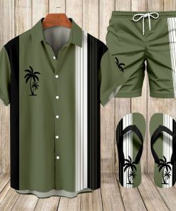 Suitmens Men's Hawaii Vacations Print Shirt Three-Piece Set 058