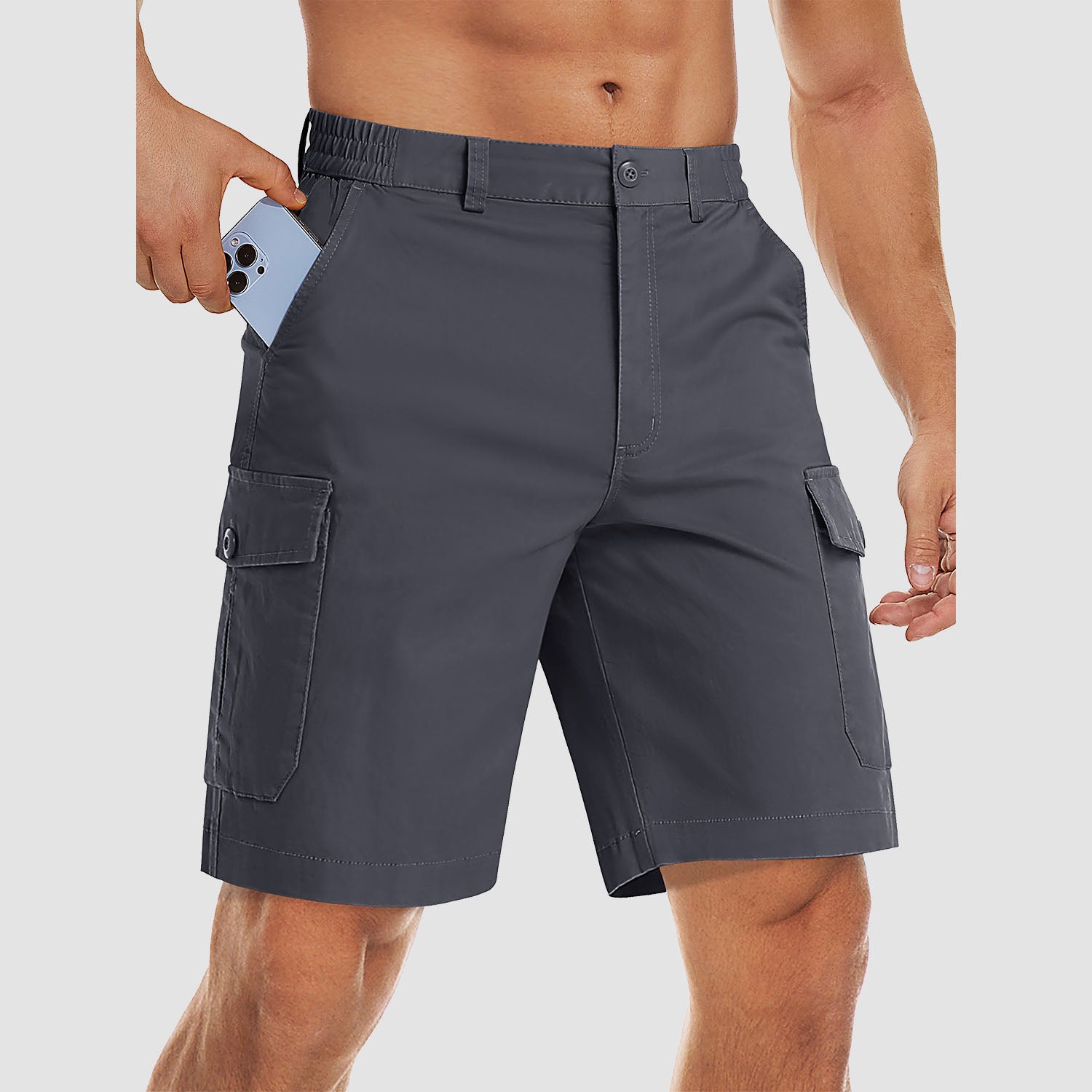 Men's Cargo Shorts with Multi Pockets for Work Elastic Waist Casual Cotton Shorts - Image 13