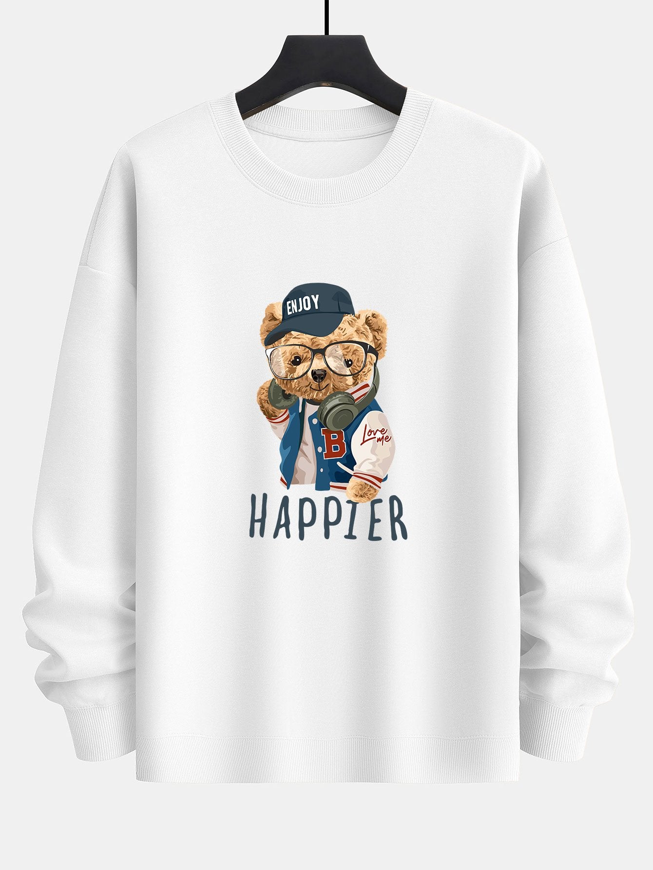 Baseball Jacket Bear Slogan Print Relax Fit Sweatshirt - Image 2