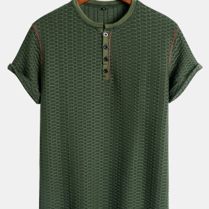 Muscle Fit Knitted Textured Henley Shirt