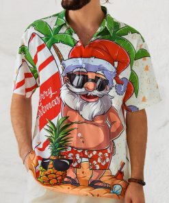 Mens Christmas Santa Surfing Print Front Buttons Soft Breathable Chest Pocket Casual Hawaiian Shirt