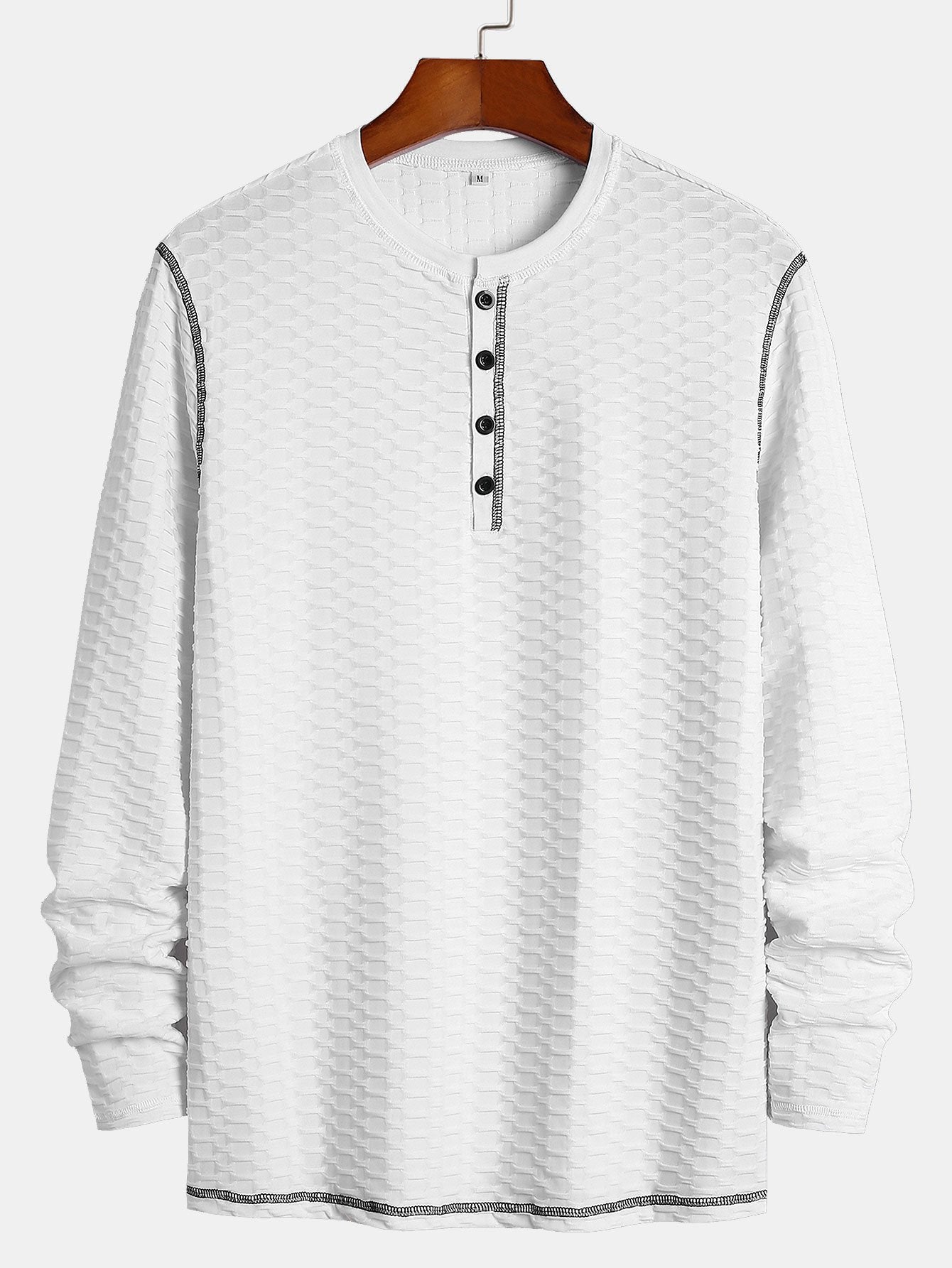 Long Sleeve Muscle Fit Knitted Textured Henley Shirt - Image 3
