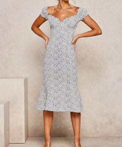 Alternative view of Puff Sleeves Floral Print Midi Dress