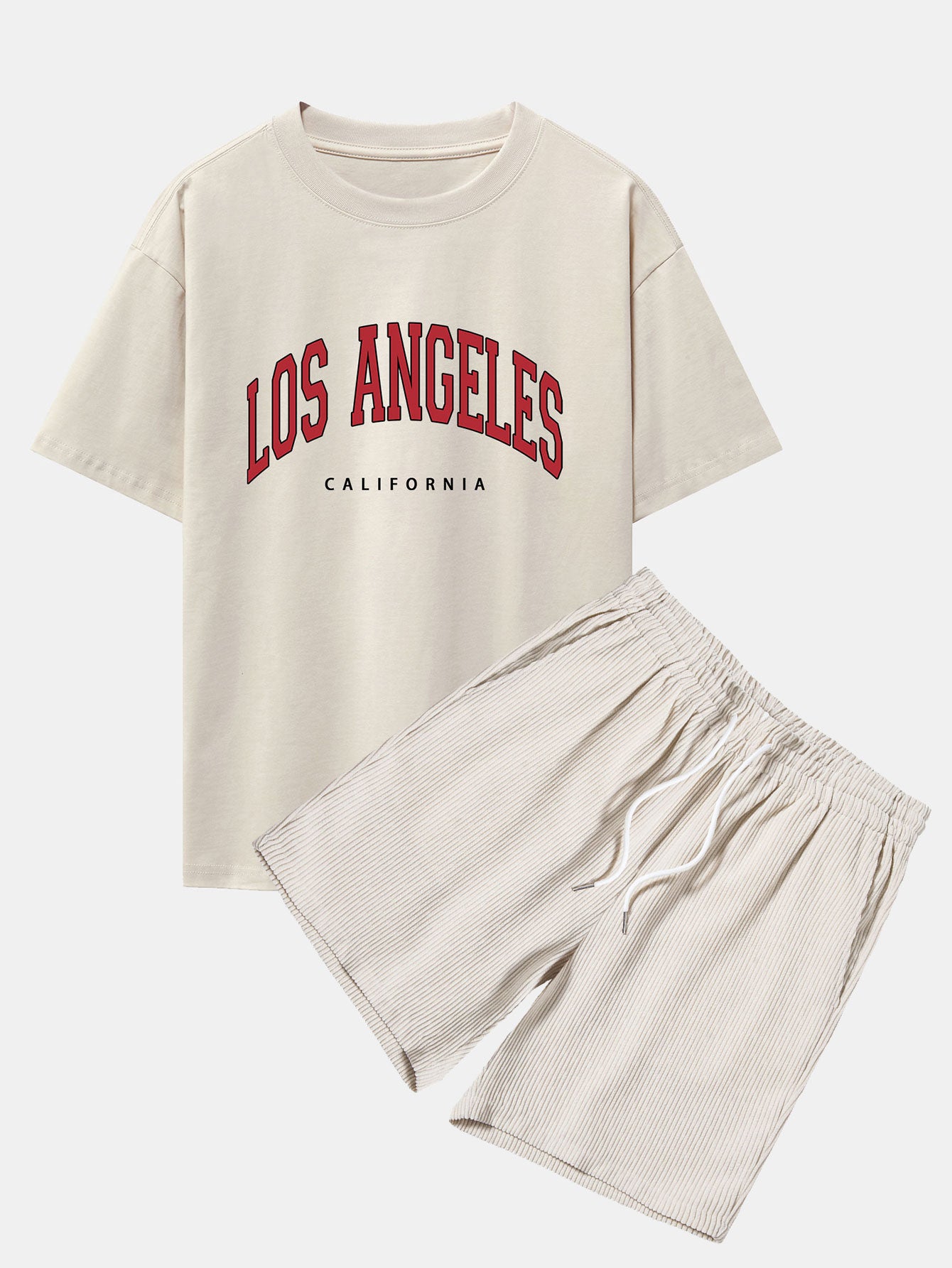 Los Angeles Print Drop Shoulder Oversize T-Shirt & Corduroy Shorts - Image 7