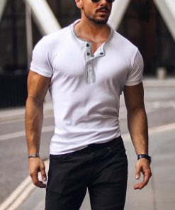 Men's Casual Breathable Vintage Henley Collar Cotton Short Sleeve T-Shirt