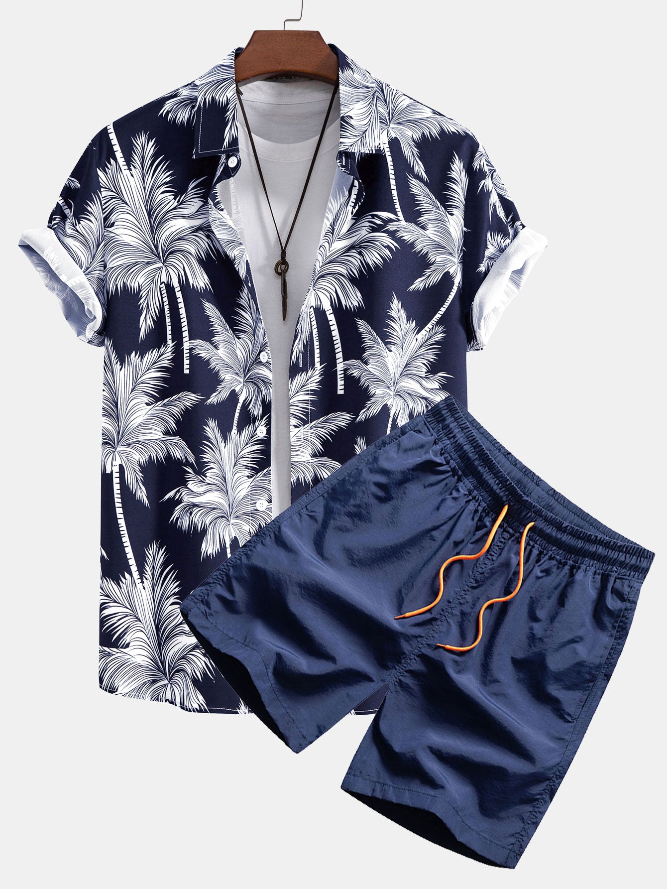 Palm Tree Print Button Up Shirt & Swim Short - Image 2