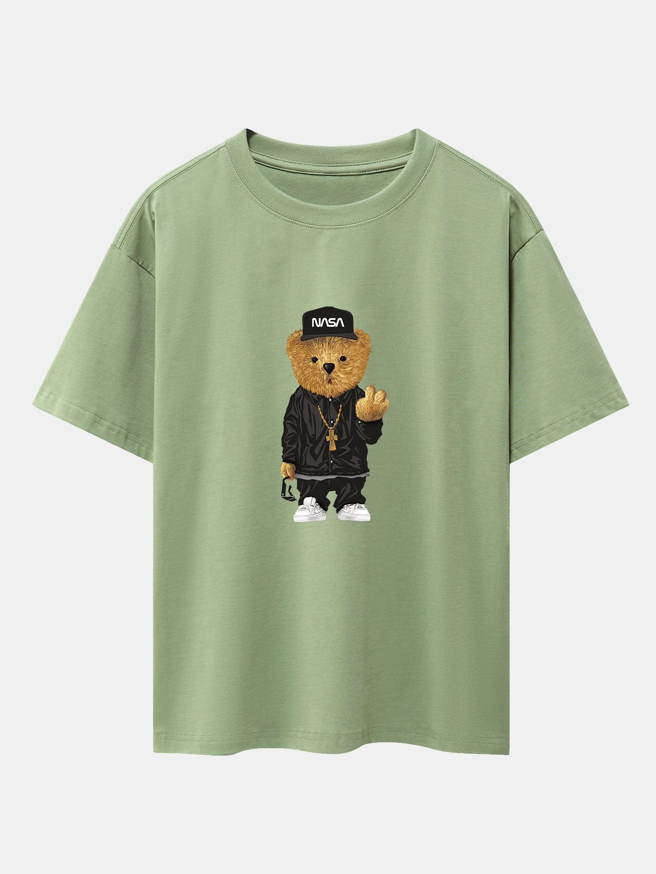 Hip Hop Bear Print Heavy Weight Oversize T-Shirt - Image 4