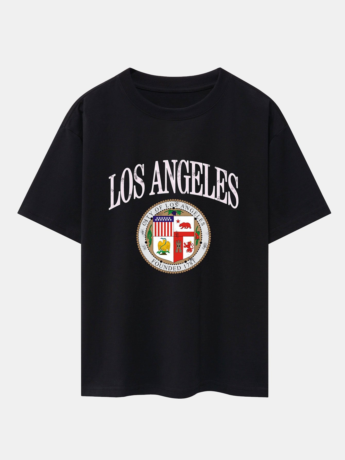 Los Angeles Coat Of Arms Print Drop Shoulder Oversize T-Shirt - Image 2